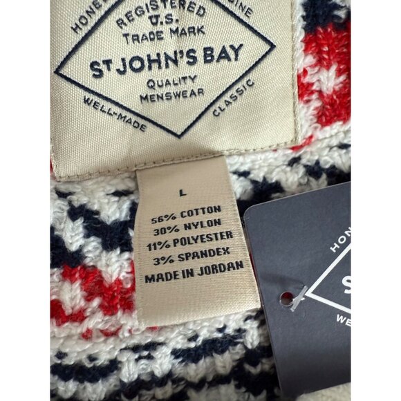 Fair Isle Navy Sweater Mens Large Knit Cozy Warm Cabin Core Pullover Classic Ski - Picture 7 of 14